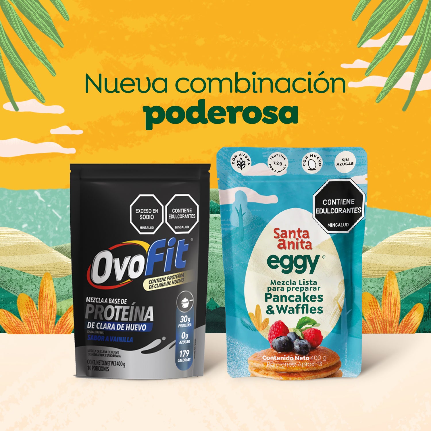 Combo exclusivo Proteína de huevo: 1 Mezcla Pancakes & Waffles Santa Anita Eggy  + 1 Mezcla de Proteína Ovofit