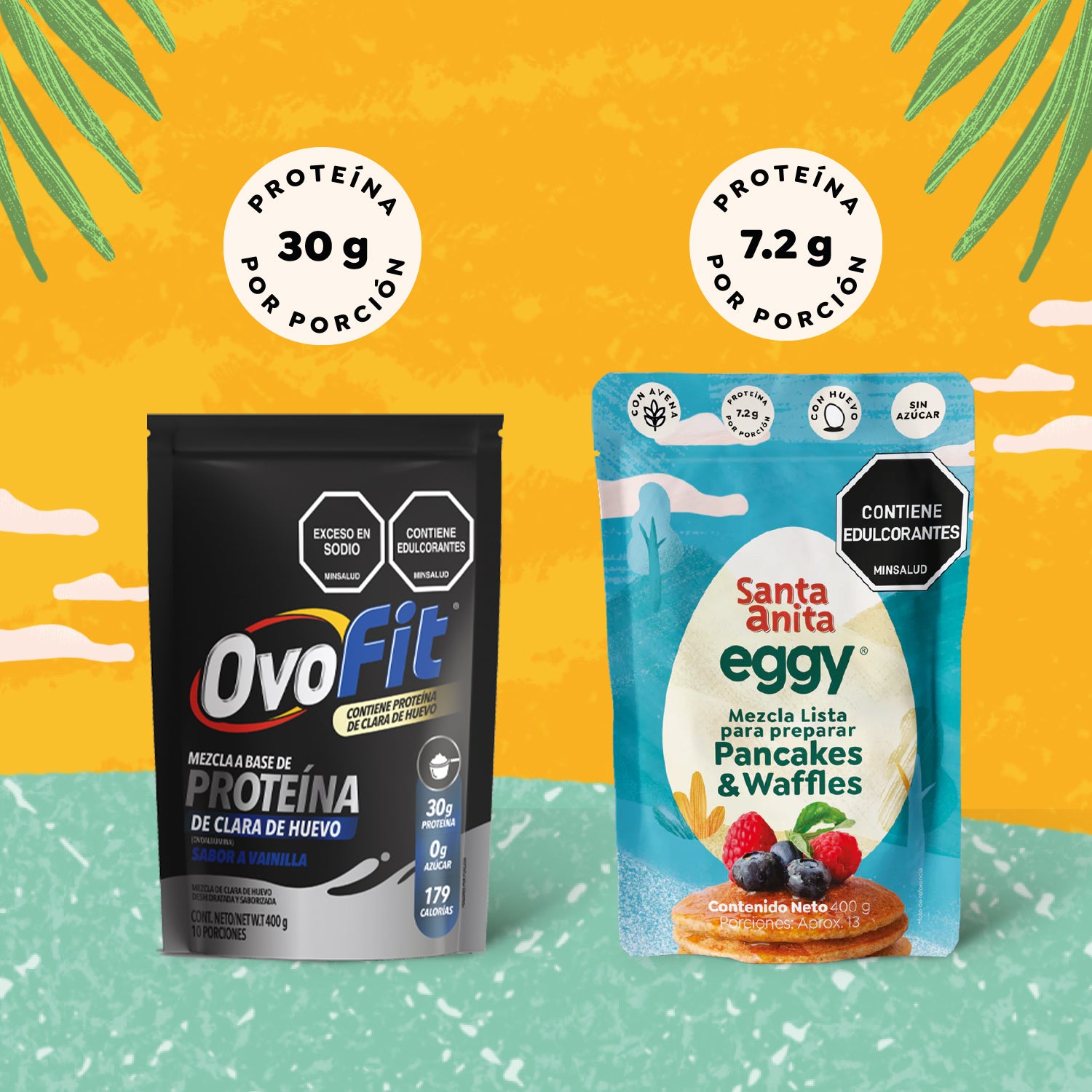 Combo exclusivo Proteína de huevo: 1 Mezcla Pancakes & Waffles Santa Anita Eggy  + 1 Mezcla de Proteína Ovofit