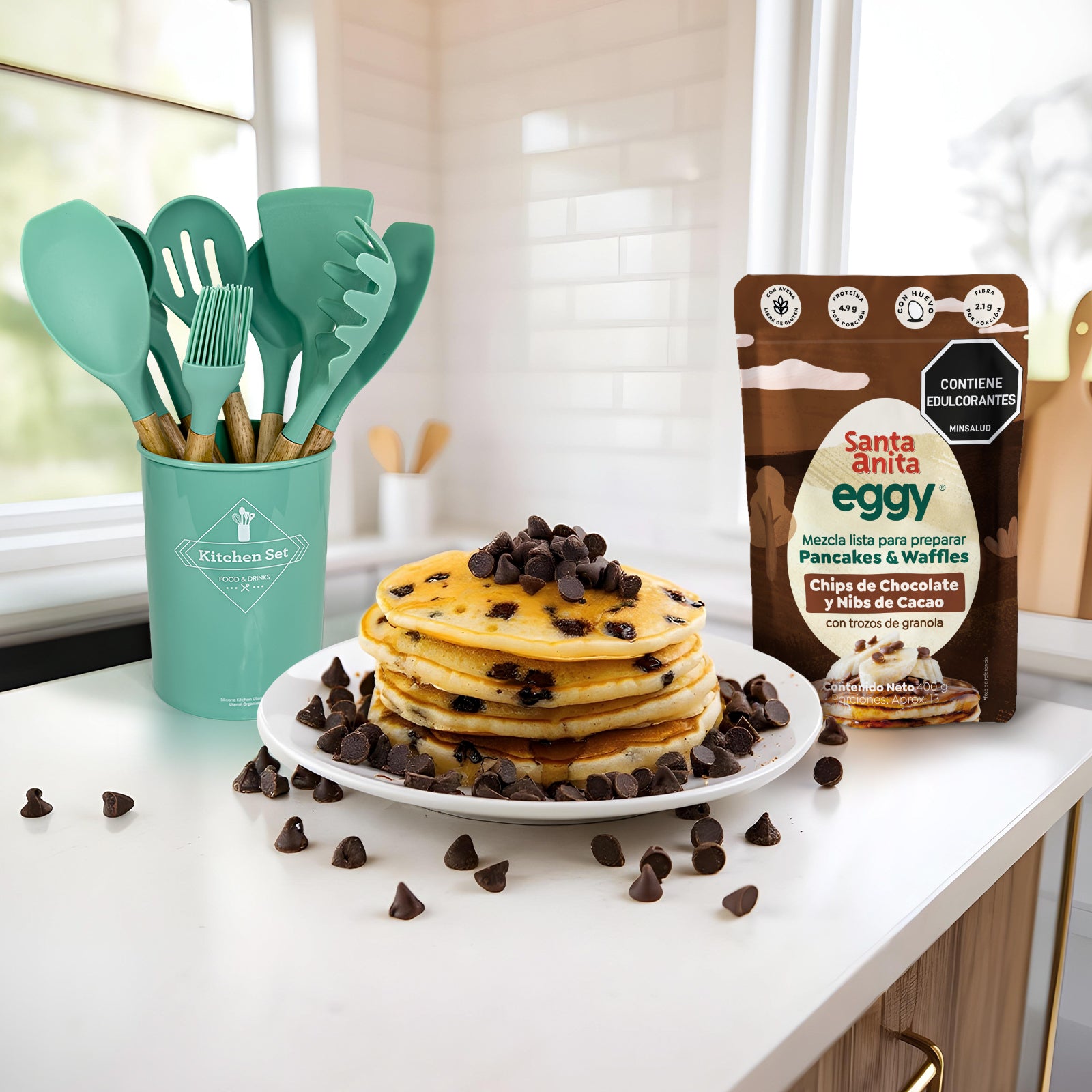 Kit Set de Utensilios (12 piezas) + 2 Mezclas con proteína para Pancakes & Waffles
