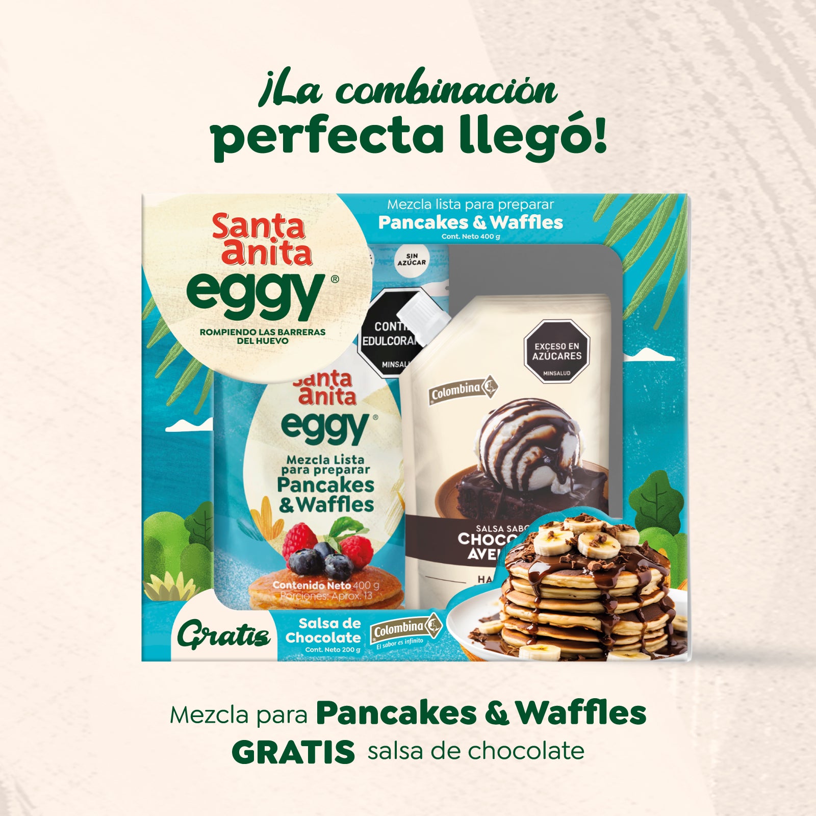 Mezcla para Pancakes y Waffles + Salsa de Chocolate Colombina GRATIS