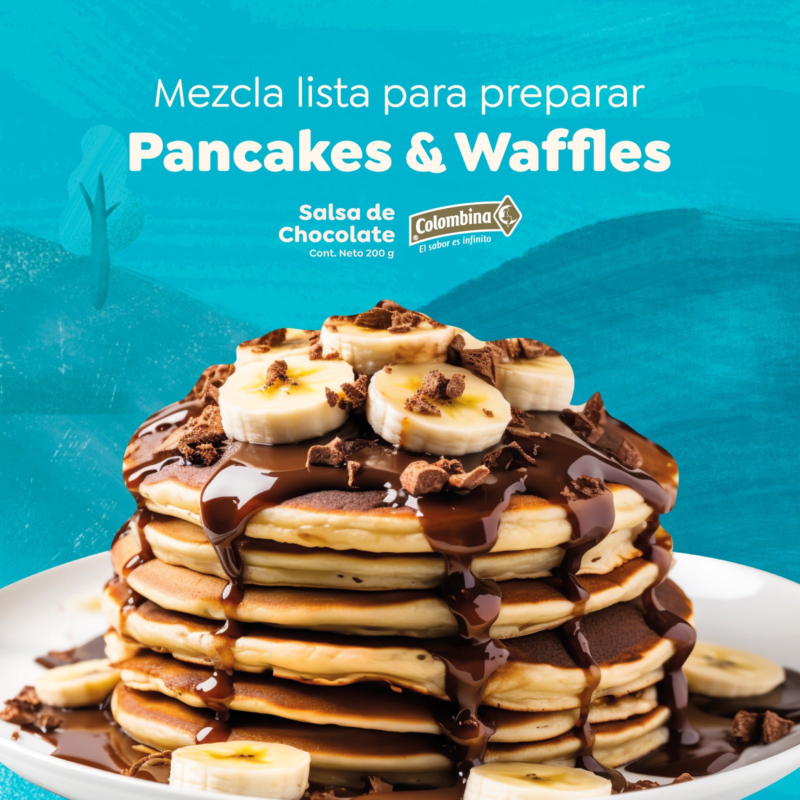 Mezcla para Pancakes y Waffles + Salsa de Chocolate Colombina GRATIS