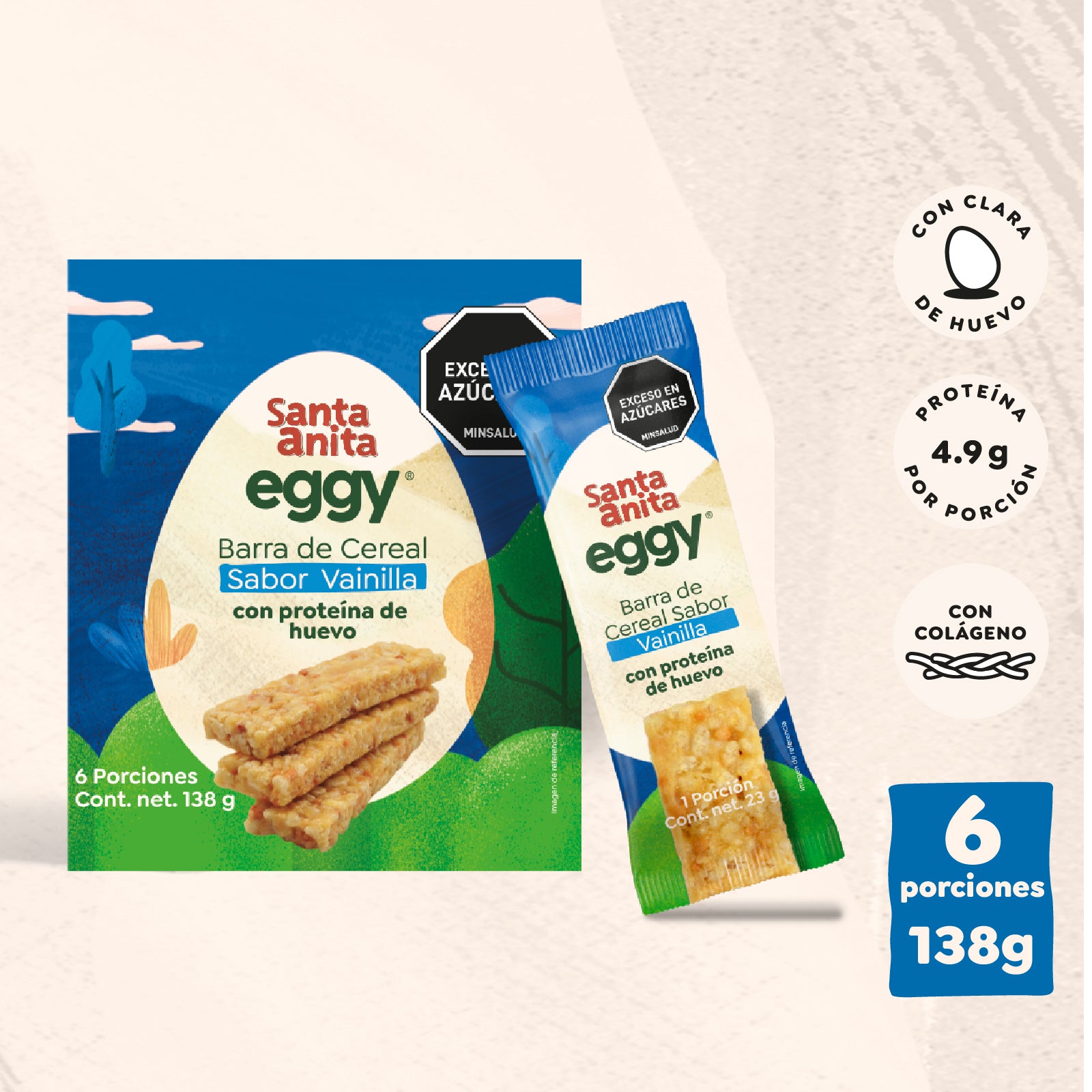 Santa Anita Eggy - Barra de cereal con proteína de huevo sabor a vainilla x 23gr