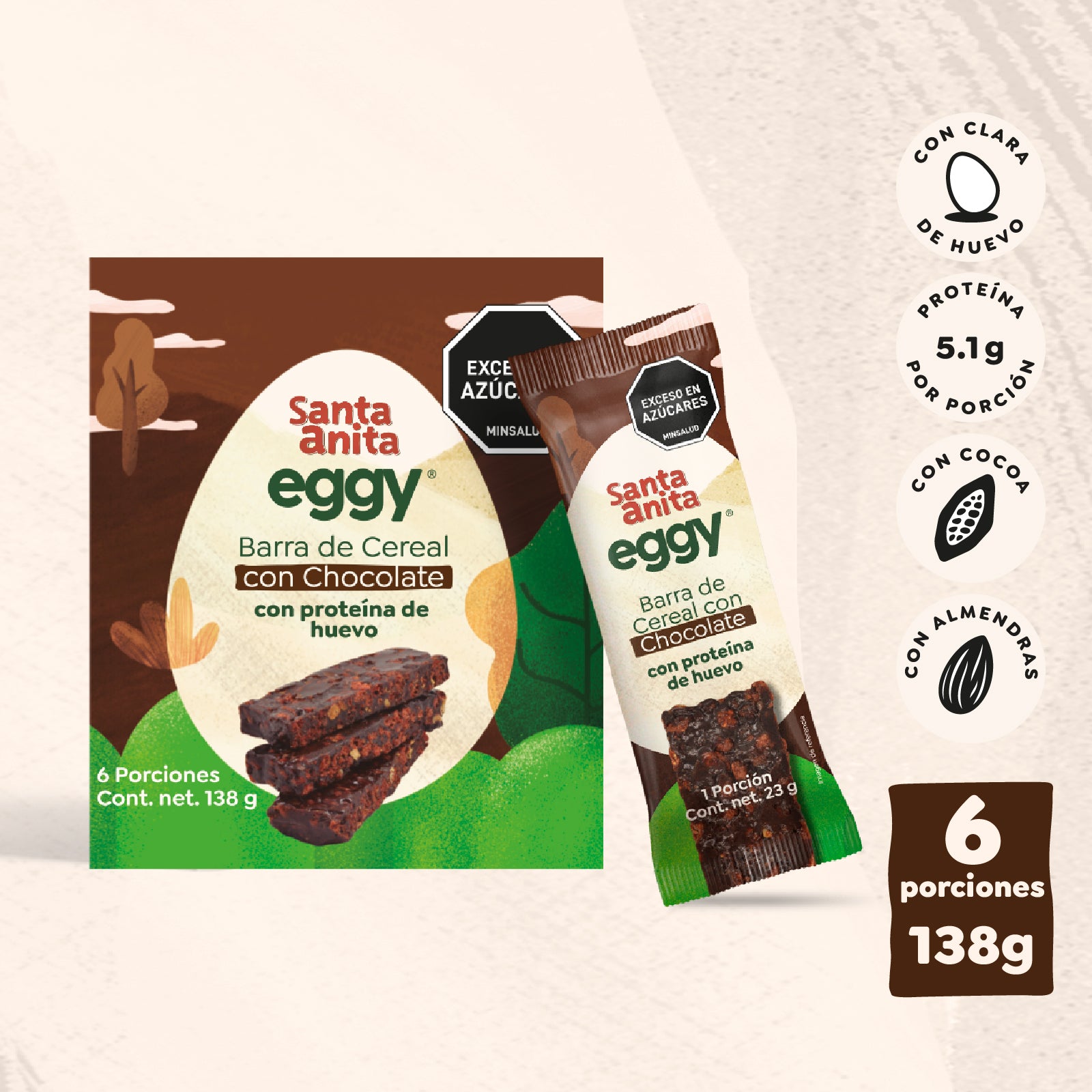 Santa Anita Eggy - Barra de cereal con proteína de huevo sabor a chocolate x 23gr