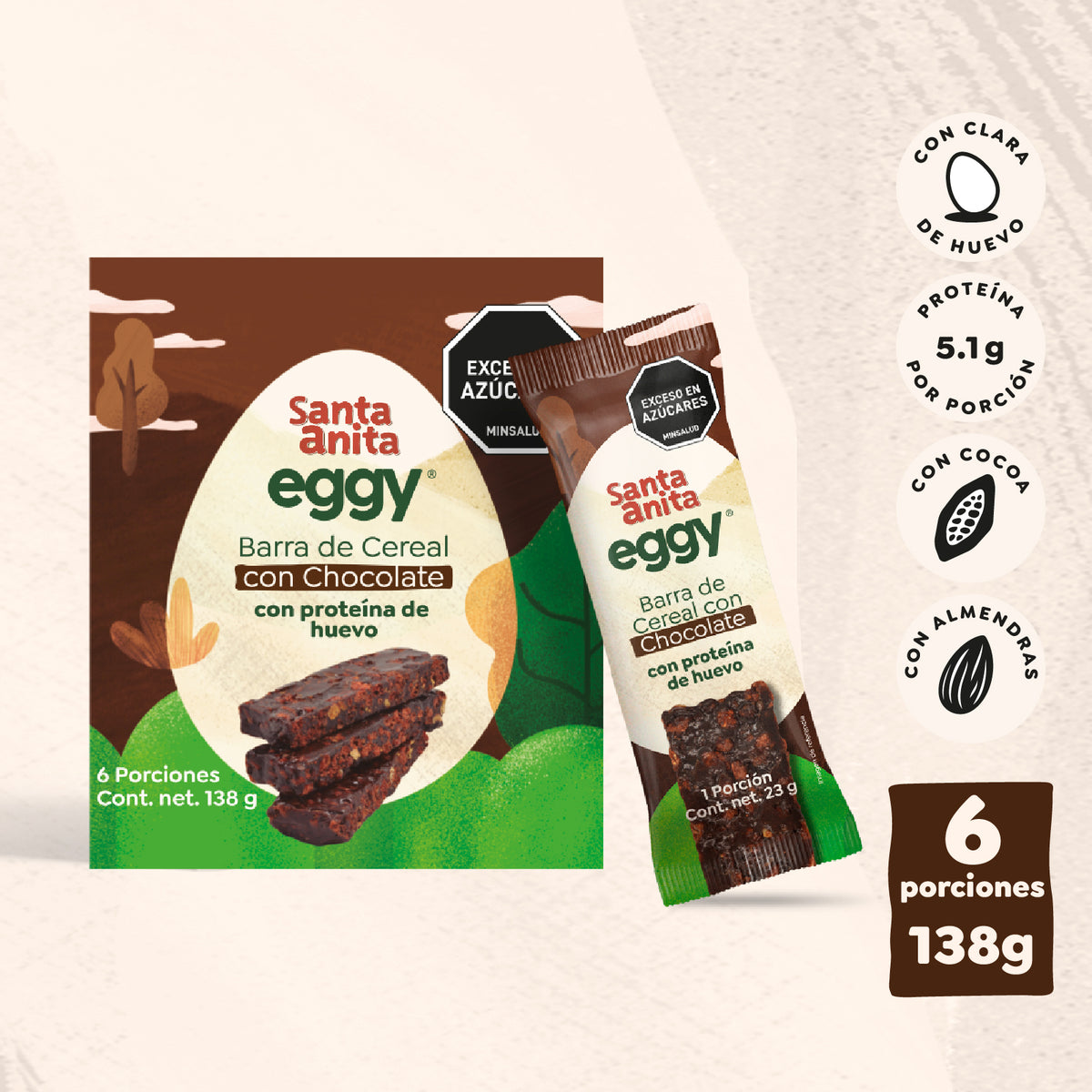 Santa Anita Eggy - Barra de cereal con proteína de huevo sabor a choco ...