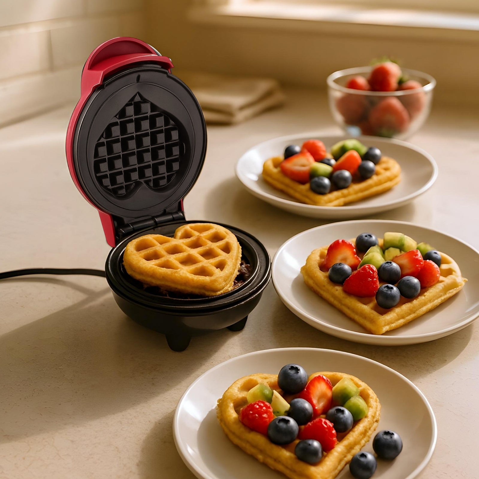 Kit Wafflera corazón + 3 Mezclas con proteína para Pancakes & Waffles